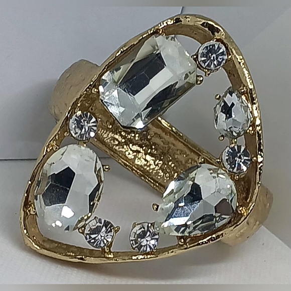 Artisan Jewelry - Crazy Crystal Statement Goldtone  Gemstone Clip Hinge Bracelet